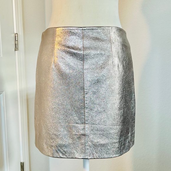 Walter Baker Luxury Haley Silver Metallic A-line Lambskin Leather Mini Skirt - Picture 8 of 15